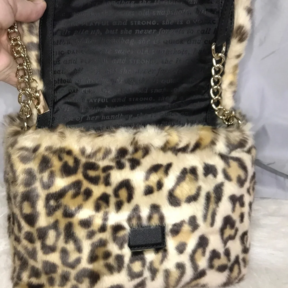 Kate Spade Run Wild Leopard Print Faux Fur Muff Cat Crossbody Bag - Picture 12 of 16